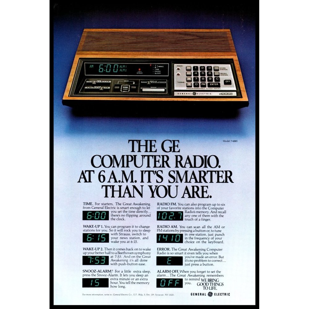 1981 GE General Electric Computer Radio Alarm Clock Vintage Print Ad Wall Art